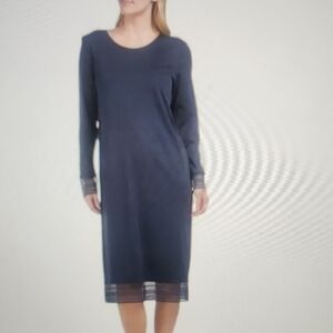 Hanro Sina Midnight Blue Long Sleeve Night Dress Size XS $195